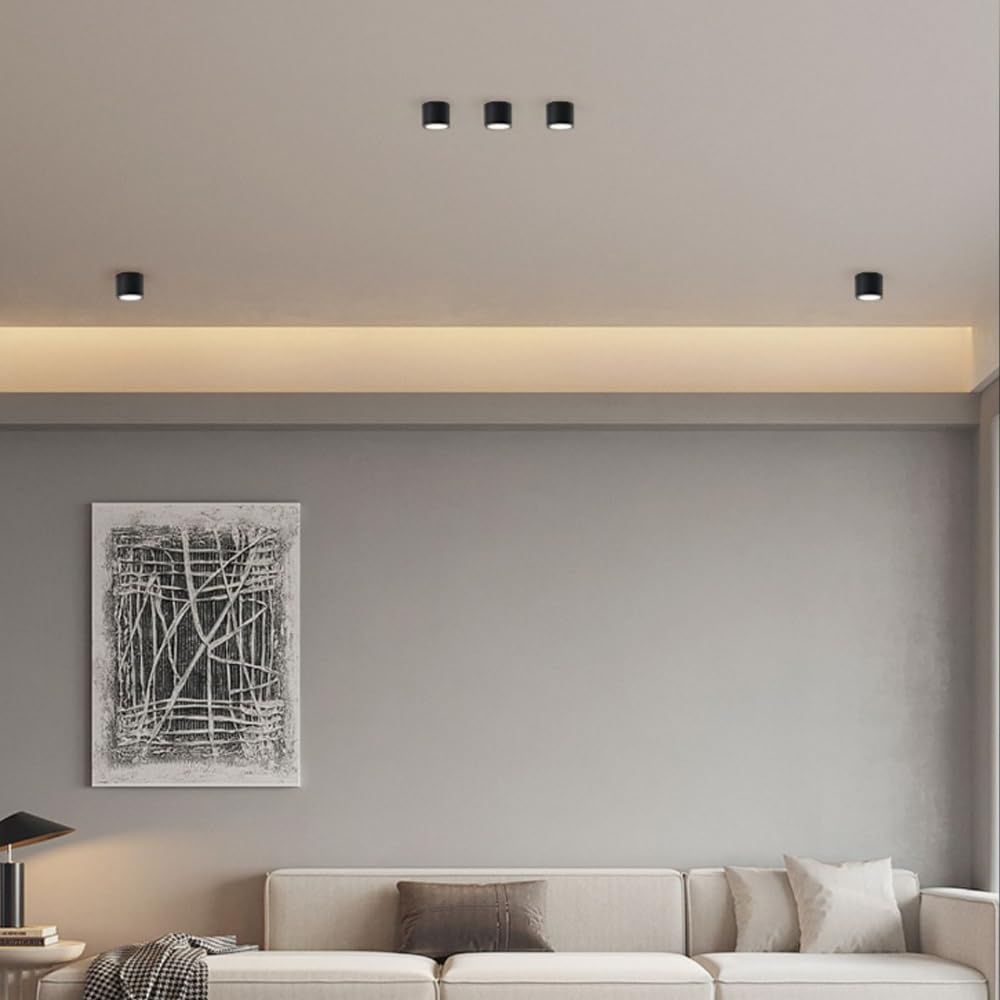 Oprawa Sufitowa Cylindryczna - Punktowe Oświetlenie Akcentujące Led Do Montażu Powierzchniowego, Aluminiowy Reflektor Kierunkowy Do Salonu, Przedpokoju, Korytarza,Black-3000k-7W