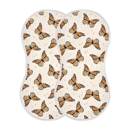 Image of Muslin Baby Burp Cloths, Brown Monarch Butterflies Muslin Baby Bibs Rags Comfy Soft Absorbent in for Newborn Boys and Girls 2 Piece 22 x 11 Inch