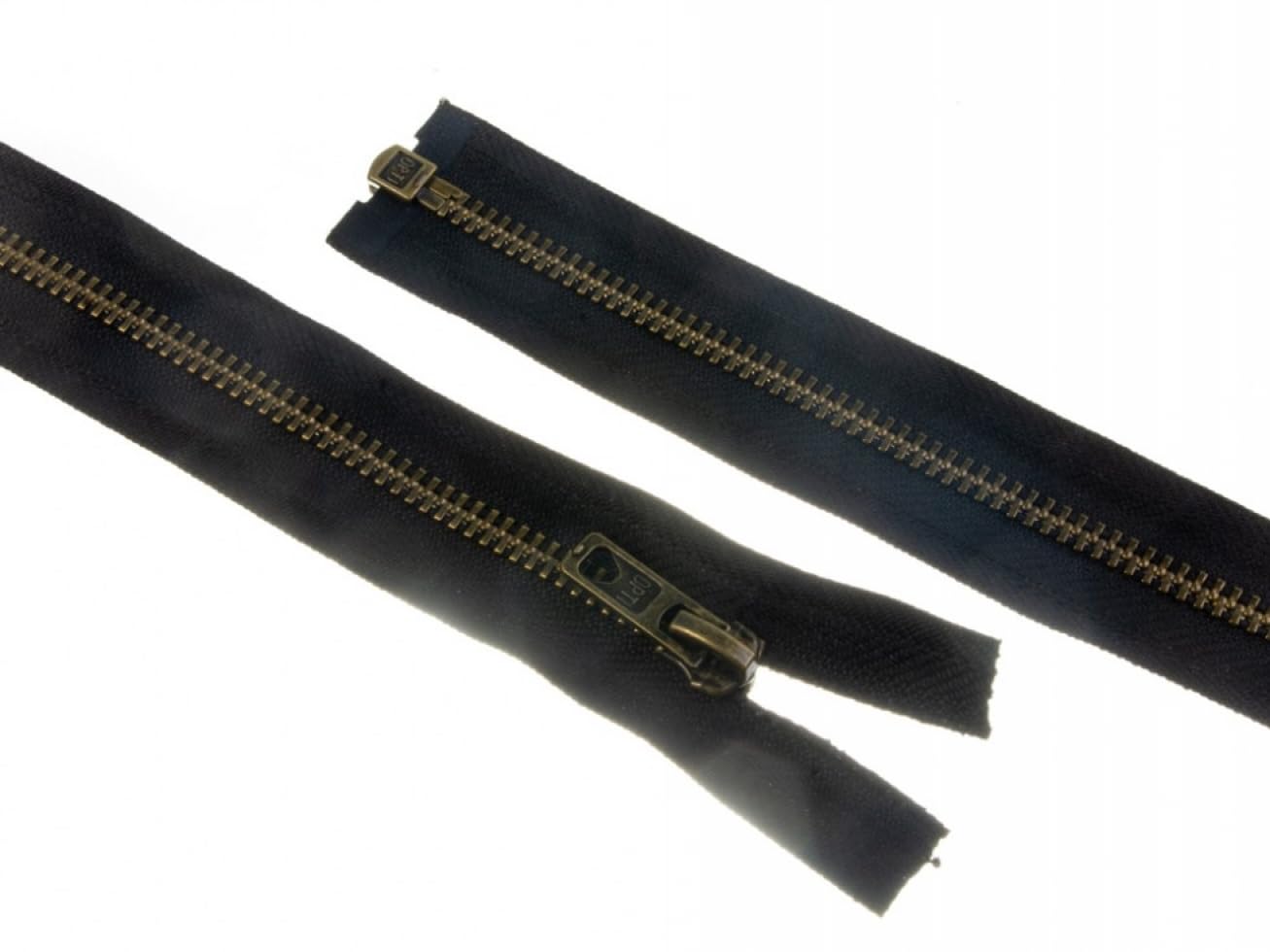 26" 66cm Antique Brass Metal Open End Zips Black - per Single Zip