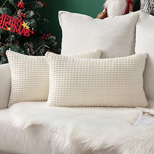 MIULEE Juego de 2 Funda de Cojín Fundas de Almohada Suave Decorativa Cuadrado Pana Granulado Poliéster para Hogar Sofá Silla Cama Sala de Estar Dormitorio30x50cm 2 Piezas Blanco