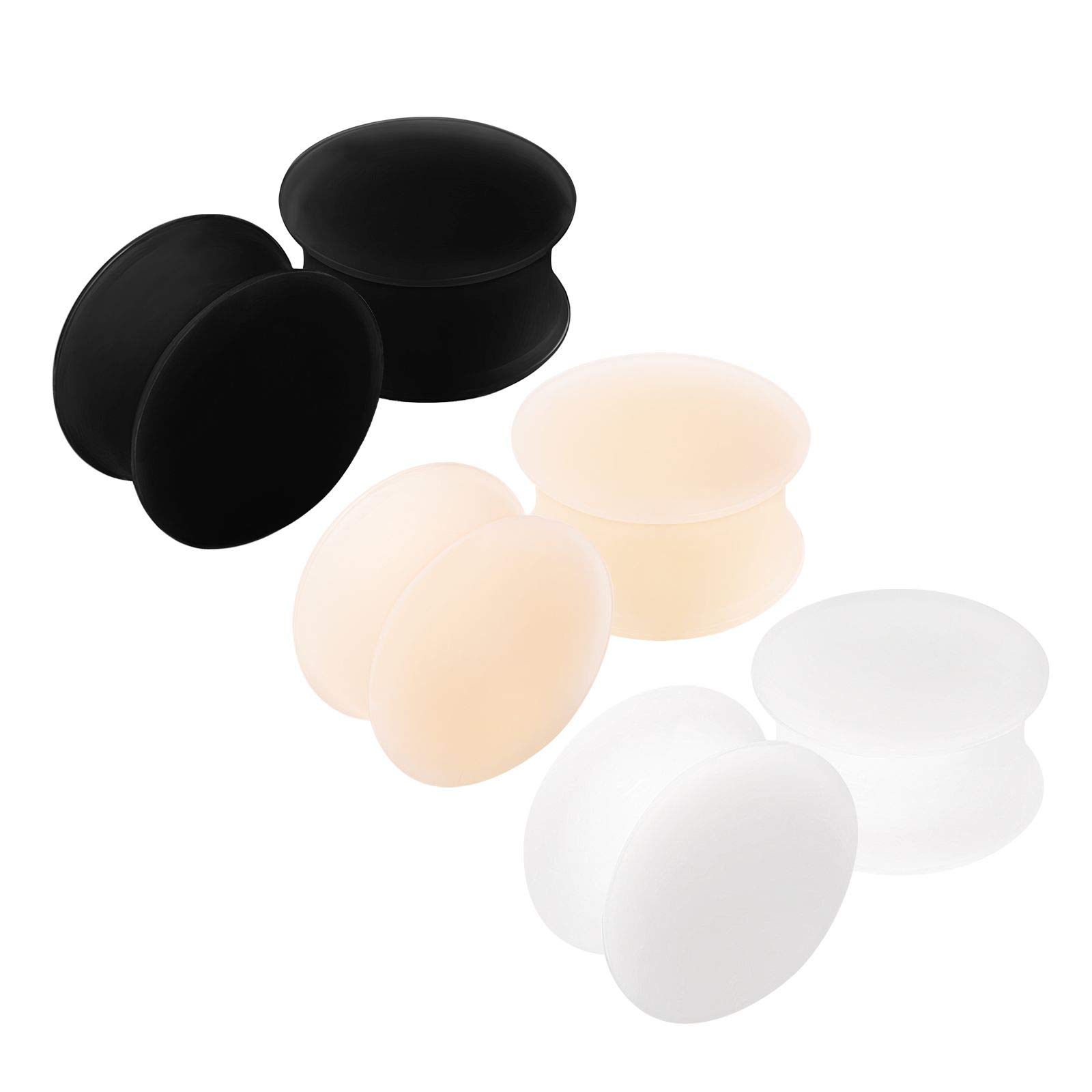 6 Stück Silikon Schwarz Hautfarbe Weiß Double Flared Schmuck