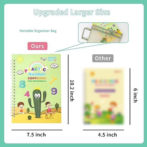 Image of Large Reusable Grooved Handwriting Practice Workbooks for Kids Ages 3-8 Magic Disappearing Ink & 3D Groove Preschool Kindergarten Children Writing Books 5-Book Set with Pen Grips