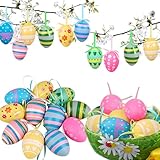 24 Stück Ostereier zum Aufhängen 6cm Bunte Plastik Eier Ostern mit Schleife Wiederverwendbare Eier Ostern Deko, Plastikeier zum Aufhängen & Dekorieren Kunststoffeier für draußen und innen Osterdeko