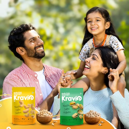 Image of Kravio Premium Roasted Salted Cashew & Pistachio Nuts (2 X 200g) | Zero Cholesterol Natural Whole Kaju & Inshell California Pista Nuts & Dry Fruits | Rich in Protein, Crunchy Delicious Healthy Snacks