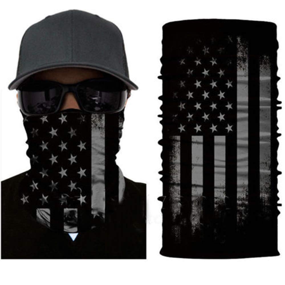 unbrand National Flag Neck Gaiter Face Scarf Bandana Fishing Balaclava Headband UV for Women Men Outdoor Sporting Hiking Camping (Blackout American Flag)