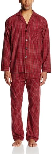 Hanes Men's Woven Plain-Weave Pajama Set, Red Plaid, Large