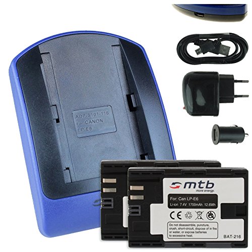 2x Batteria + Caricabatteria LP-E6 per Canon EOS 5D Mark II III 5DS R 6D 7D II 60D 60Da 70D 80D WTF-E5 E7
