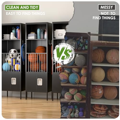 Image of Aobabo 72 inch H Metal Sports Lockers for Stores Sports Gear Footballs, Rugby Balls and Tennis,Storage Lockers for School, Gym, Black, Assembly Required