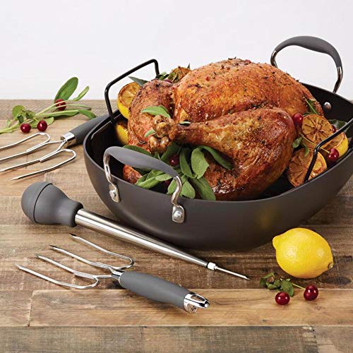 Anolon Advanced Hard Anodized Nonstick Roaster / Roasting Pan Set With Utensils - 16 Inch X 13 Inch, Gray #TOP1