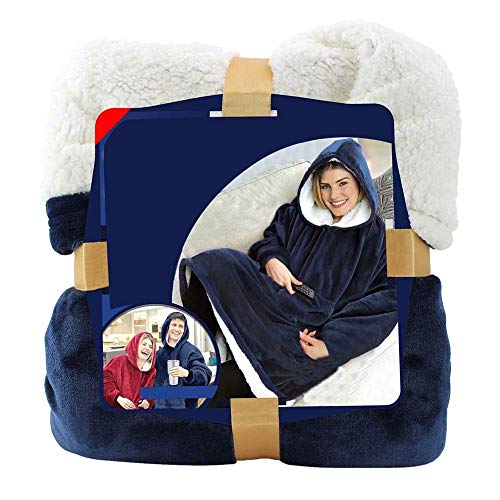 Prettyui -Sherpa Hoodie Sudadera Manta, Sudadera con Capucha,cálida,Forro Polar Sherpa,para Adultos,Super Suave Cálida Cozy Giant Hoody Gran Bolsillo Delantero Un tamaño para Todos (Azul) Cover