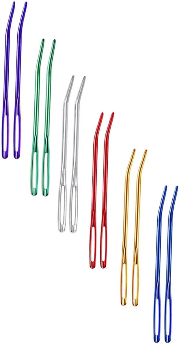 TOMETURE 12pcs Aluminum Household Sewing Needles and Safety Tapestry Needles Mixed Colors for Professional Yarn Weaving and Home Darning Random Color