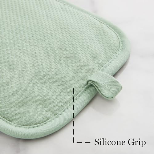 MARTHA STEWART Honeycomb Quilted Chambray Pot Holder 2-Pack Set, 100% Cotton, Flexible Non-Slip Silicone Grip, Heat Resistant, Mint Green, 7"X10" by Martha Stewart - Used condition - Image 5
