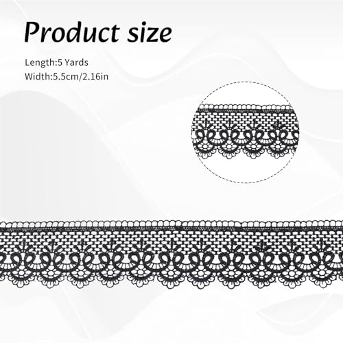NICENEEDED 5 Yards Black Lace Trim, Embroidered Lace Ribbon Trims - Image 2