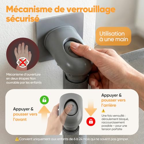 Barrière de sécurité extensible et haute enroulable pour portes