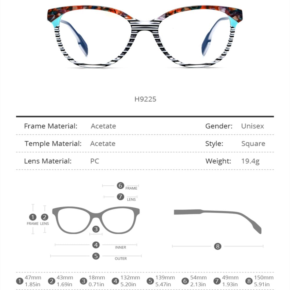 MUTYNE Mehrfarbige Acetat-Brillengestelle für Herren, Vintage, quadratisch, für Damen und Herren