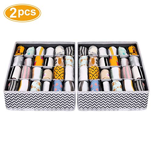 Joyoldelf Sock Drawer Organizer Divider 2 Packs Underwear Organizer, 24 Cell Collapsible Closet