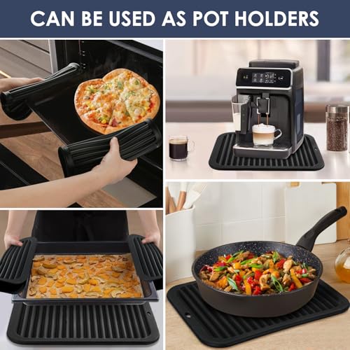 Image of Black Silicone Trivet 16'' X 12'' Silicone Hot Pads for Kitchen Nonslip and Heat Resistant Hot Pads Trivets for Kitchen Quartz Countertops (Black)