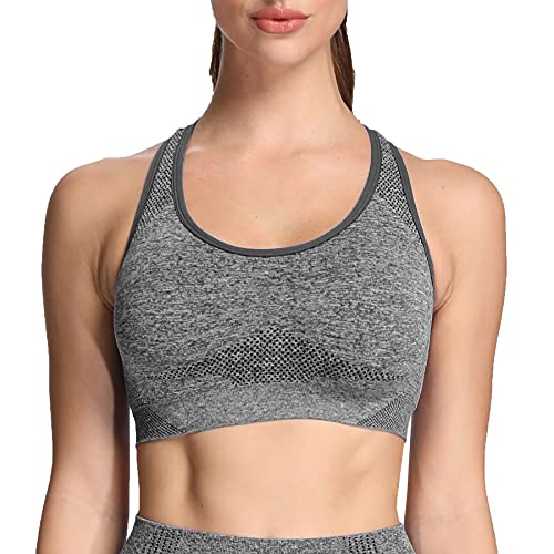 Aoxjox Women's Sports Bra Vital Gym Yoga Seamless Workout Crop (Vital Charcoal Grey Marl, Large)