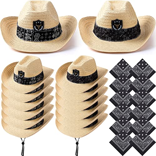 Chapeaux de cowboy en paille SATINIOR avec bandanas de déguisement pour soirée country