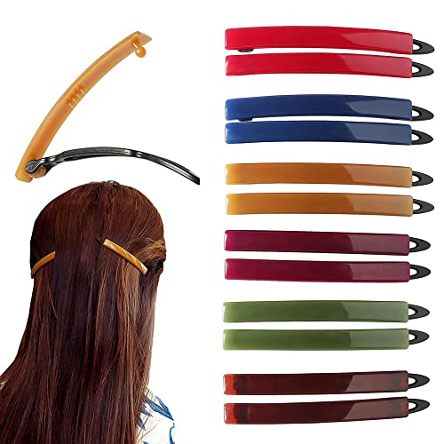 AURORA PIN SN1 Hair Barrettes for Women - Handmade Snap Plastic Hairclip Set, Accessories for Girls - Slim, Minimalist Rectangle Clips with Non-Slip Grip & Secure Closure - Made In Korea - 12-Pack