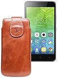 Suncase Original Tasche für Lenovo C2 | Leder Etui Handytasche Ledertasche Schutzhülle Hülle Hülle/in Cognac
