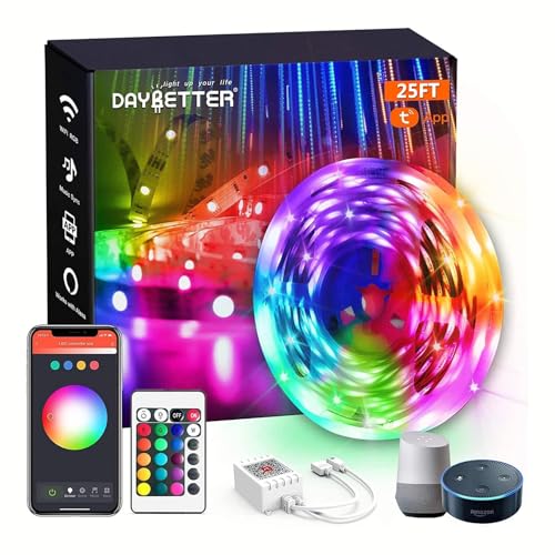 Image of DAYBETTER Smart WiFi Led Lights, Phone App Controlled, Compatible with Alexa and Google Assistant, Timer Schedule, RGB Strip Color Changing Decor for Bedroom Party Kitchen, 25ft