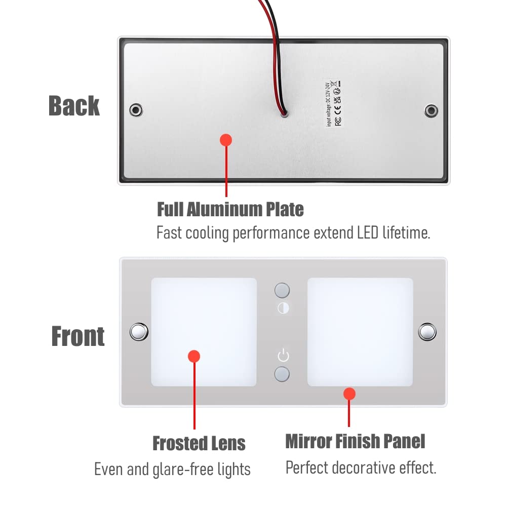 acegoo 12V Plafonnier LED Camping-Car 6W 620LM 3000K/5500K DC24V Lampe de Plafond Dimmable Éclairage Intérieur avec Lumière Bleue Variateur Interrupteur pour Caravane Bateau Yacht Voiture
