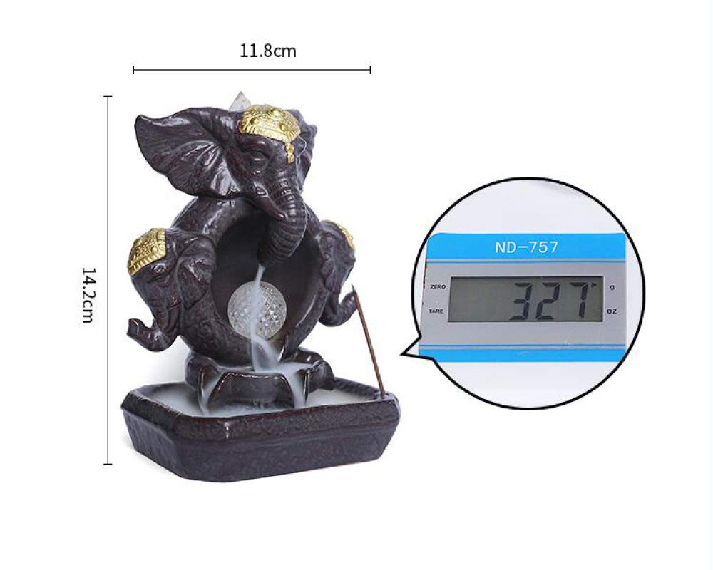 New Lucky Feng Shui Elefant Gott Statue Home Decoration Handwerk Keramik Wasserfall Weihrauchbrenner mit LED Farbwechsel Ball, XL2022 und 20 Weihrauch