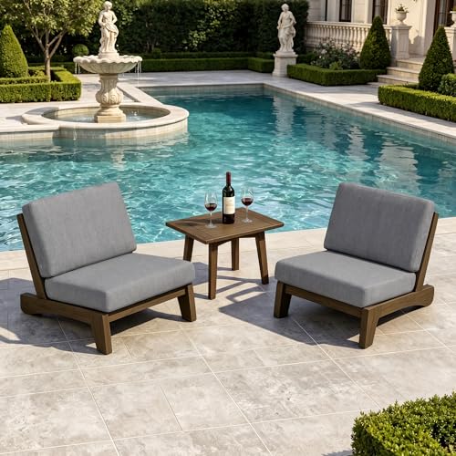 Image of Pia Ricoo 3 Piece Patio Bistro Set with Patio Chairs and Table, Heavy Duty Wood Patio Furniture Set, All-Weather Outdoor Chairs for Balcony, Deck, Poolside, Porch - Gray