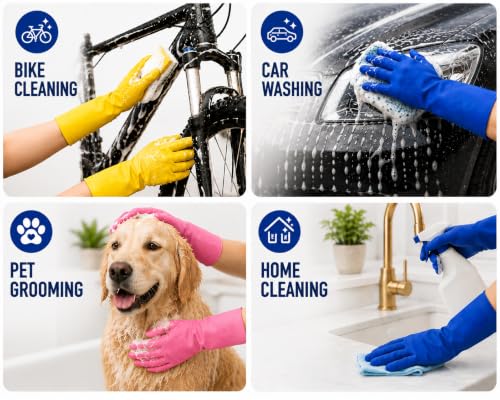 Image of Long Sleeve Rubber Gloves, Washable, Reusable, for Kitchen, Farming, and Garden, Wet and Dry Use, Pack of 3