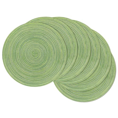 Image of SHACOS Round Placemats Set of 8 Washable 15 inch Round Table Mats Braided Non Slip Fabric Place Mats for Dining Table Indoor Outdoor (Mixed Color Pea Green, 8)