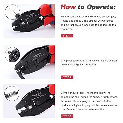 Image of Spark Plug Wire Crimper, Newdeli Crimping Pliers for Spark Plug Stripping Tool, ND-2048 for Crimping and Stripping Spark Plug Wire, Dia 8.0-8.5mm,Ratchet spark plug wire crimping tool