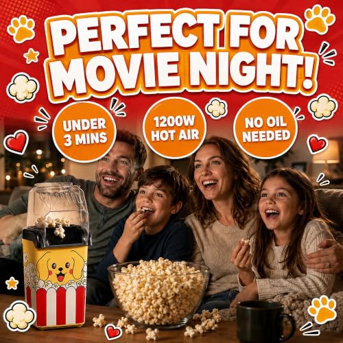 Image of Pupcorn Popcorn Machine - Cute Puppy Air Popper Popcorn Maker, Oil-Free | Pupcorn, a puppy hot air popcorn popper for movie night. Oil-free, butter-melting tray. A fun small mini popcorn machine.