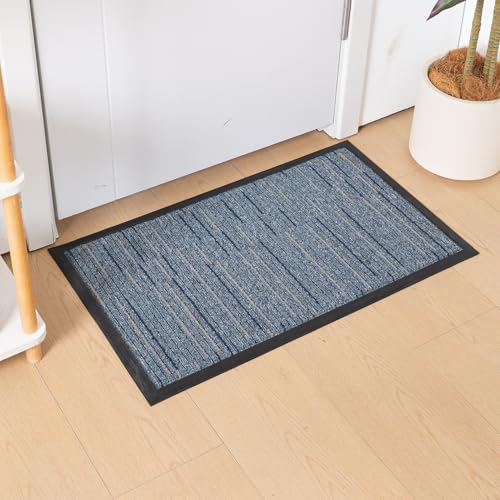 Image of HOKIPO Welcome Door Mat for Home - Big Size Rubber Back Entrance Mat, 75x45 cm, Blue Stripes (AR-6504)