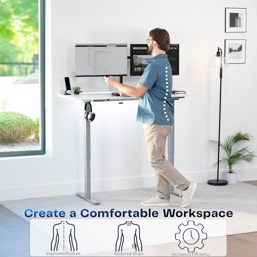 Image of VIVO White Dry Erase 60 x 24 in Standing Desk, DESK-KIT-1G6WE | Electric, Holds 220 lbs, Sit Stand, Height Adjustable Whiteboard Table, Solid One-Piece Top, 1B Series, Gray Frame