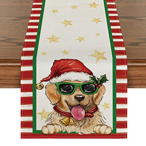Artoid Mode Chemin de table à rayures étoiles pour chien - Décoration de table d'hiver - Décoration intérieure de vacances - 40 x 140 cm Cover