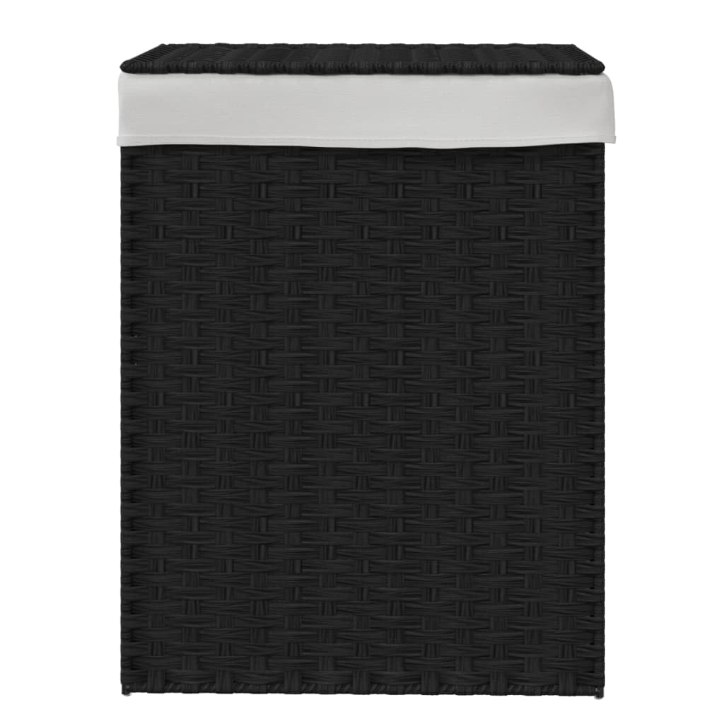 Mangloder - Cesto portabiancheria con coperchio, in polyrattan, nero, 46 x 33 x 60 cm, pieghevole con manico, per la biancheria sporca, per bagno, lavanderia