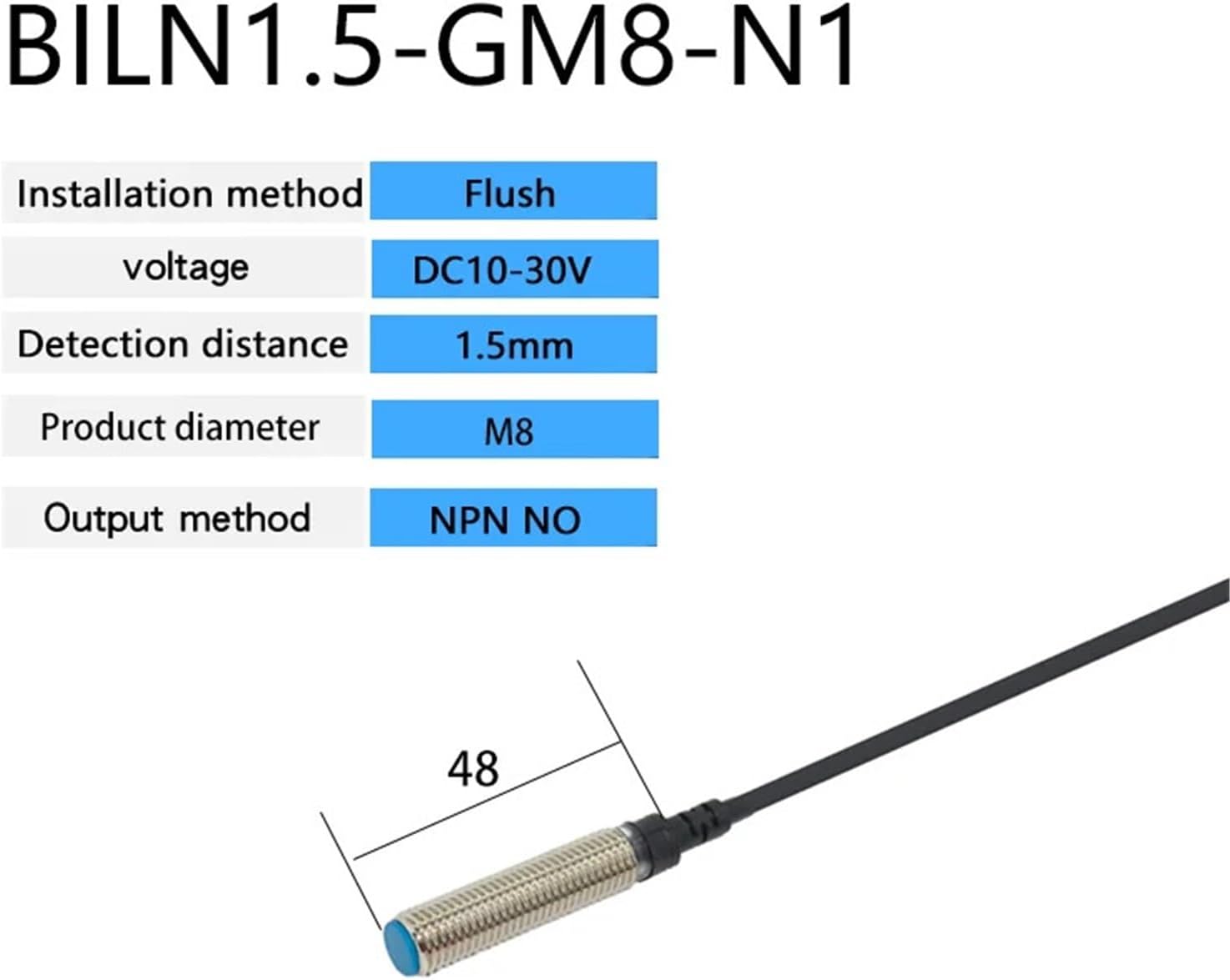 1pcs M8 Inductive Proximity Switch Sensor Flush DC 10-30V AC90-250V NPN PNP NO NC Output(NPN NO)