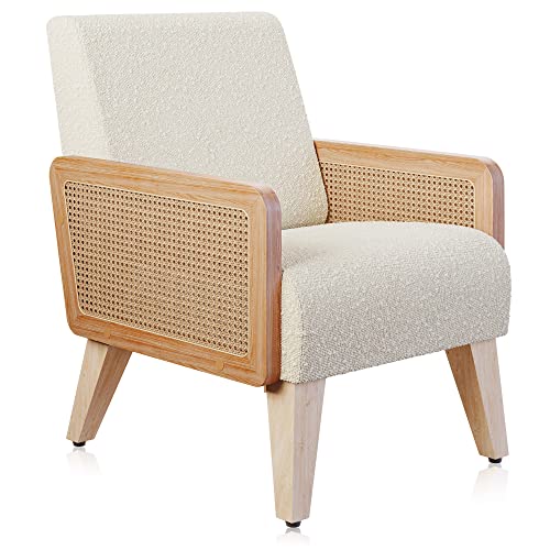 Belleze Mid-Century Accent Armchair With Solid Wood Frame, Toweling Fabric, Ergonomic Oversized Backrest For Reading And Relaxing In Living Rooms, Bedrooms, Lounges, And Offices - Kensington (Cream) #TOP5