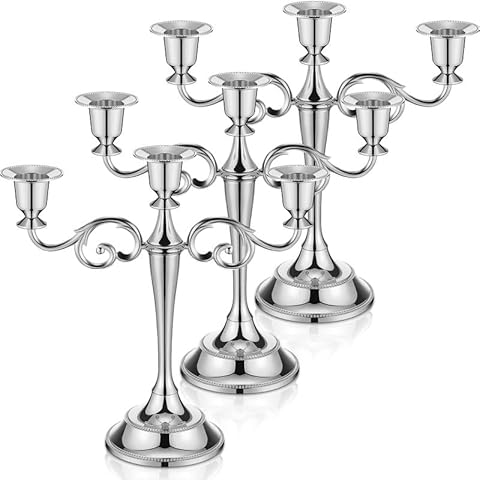 Dandat 3 Pcs Metal Candelabra 5 Arms Candelabra 10.24 Inch Tall Candlestick Holders Gothic Candle Holder Cover