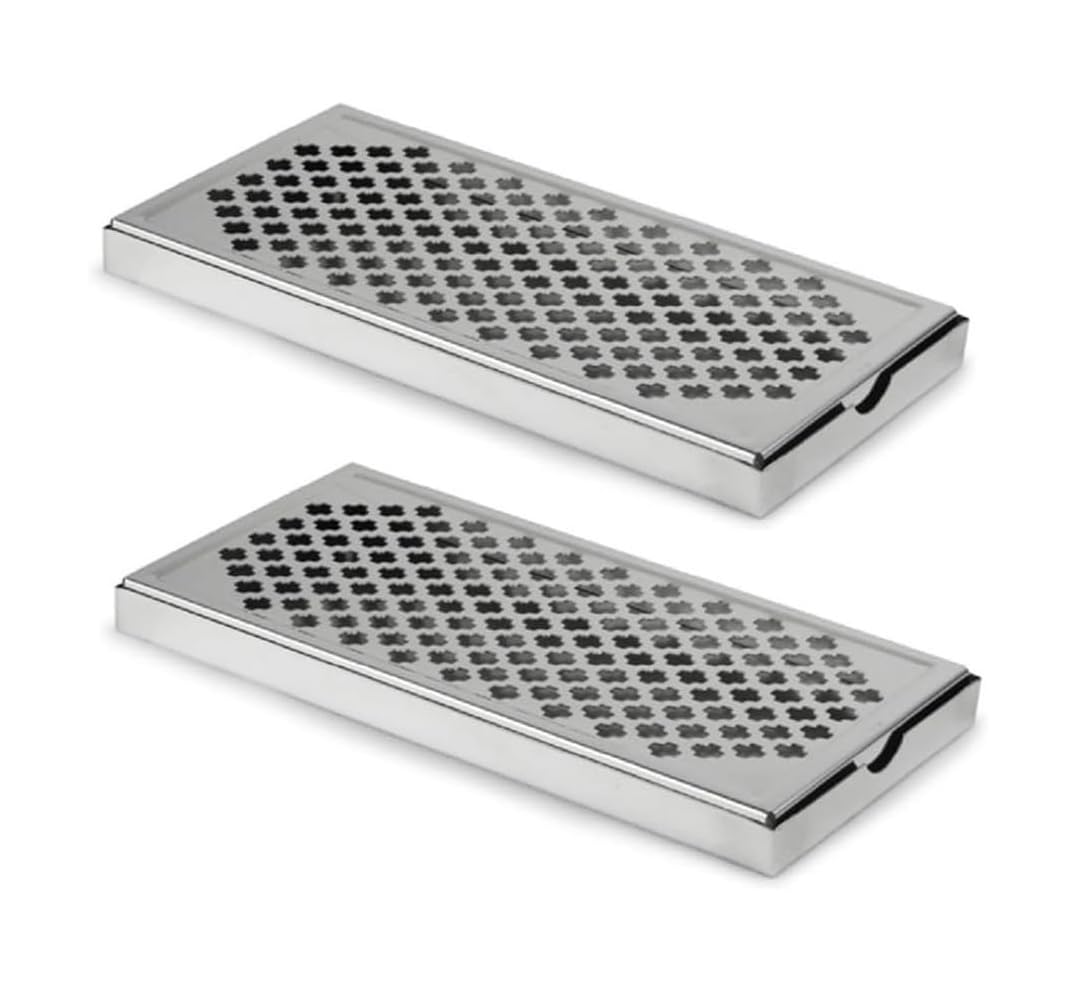 Vassoio Sgocciolatoi Rettangolare in Acciaio Inox, Drip Tray Bar Mat con Griglia, Tappetino da Barra, 30 x 15 cm, Contenitore Rimovibile per Cocktails e Birra, Vassoio Antigoccia (Set da 2 Pezzi)