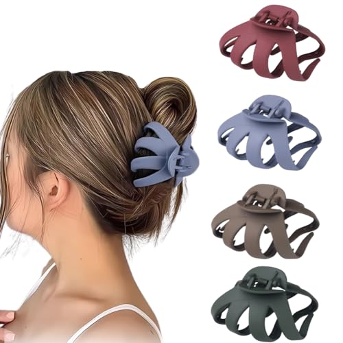Image of 4 Pcs Octopus Shape Matte Hair Claw Clips for Women & Girls - Strong Hold, Non-Slip Clutcher for Thick, Thin Hair - Stylish Everyday Hair Accessories