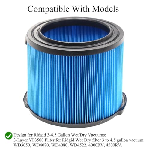 Image of 4 Pack VF3500 Replacement Filter and 4 Pack VF3501 Vacuum Bags for Ridgid Wet Dry Vac filters 3-4.5 Gallon Vacuums, Fits WD3050, WD4070, WD4080, WD4522, 4000RV, 4500RV