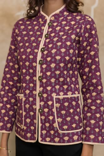 Image of Reversible Jacket for Women | Double Sided Quilted Jacket | Reversible Winter Jacket for Women | Stylish Ethnic Printed Jacket | Warm & Comfortable Casual Outerwear