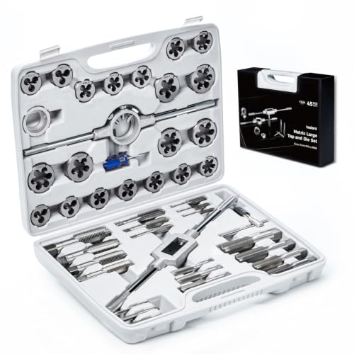 Image of toolant 45pcs Metric Tap and Die Set, M6-M24 Large Threading Set with Round Dies for Cutting and Rethreading Internal and External Threads