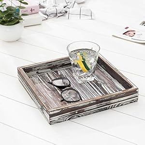 MyGift Rustic Solid Torched Wood Decorative Serving Tray, 10 Inch Square Versatile Breakfast Ottoman Coffee Table Tray Spring Tray Home Decor MyGift Rustic Solid Torched Wood Decorative Serving Tray 10 Inch Square Versatile Breakfast Ottoman Coffee Table Tray Spring Tray Home Decor