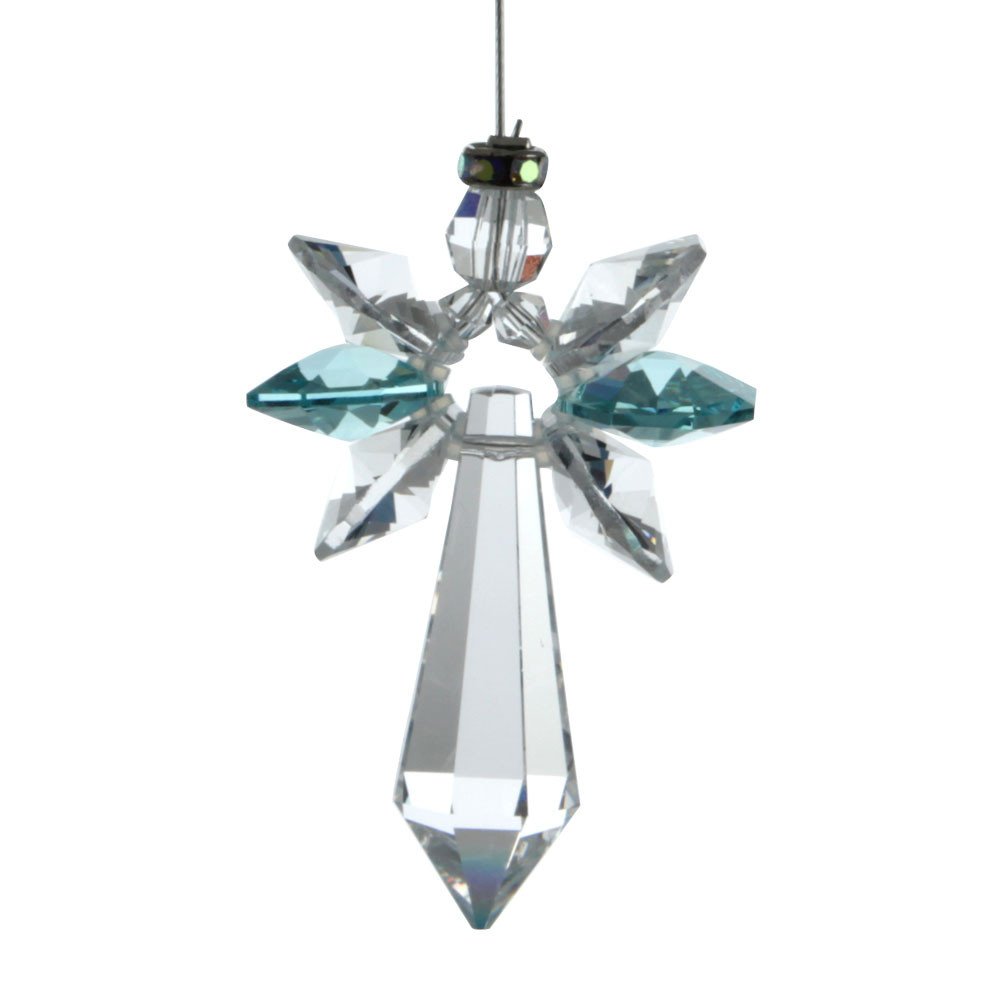 December Birthstone Blue Zircon Crystal Large Guardian Angel Hanging Charm