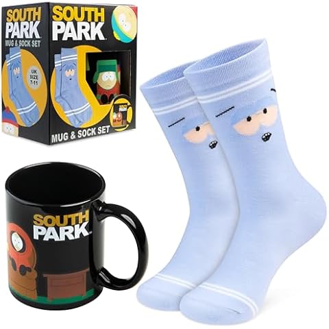 South Park Mug and Socks Gift Set, Calf Socks and 11.2oz Coffee & Tea Mug Ceramic, Novelty Funny Gifts, Secret Santa Gift Cover