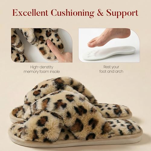 Image of Ankis Women's Fuzzy Slippers Cross Band Memory Foam Open Toe Comfy Soft House Shoes Anti-Slip Indoor Outdoor Gifts for Women