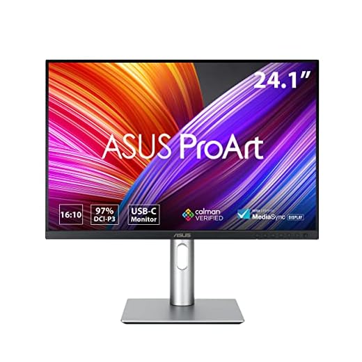 ASUS ProArt 24” (24.1” viewable) 16:10 HDR Professional Monitor (PA248CRV) - IPS, (1920 x 1200), 97% DCI-P3, ΔE < 2, Calman Verified, USB-C PD 96W, DisplayPort, Daisy-Chain, Ergonomic, 3yr Warranty